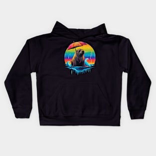 Sea Lion Rainy Day With Umbrella Kids Hoodie